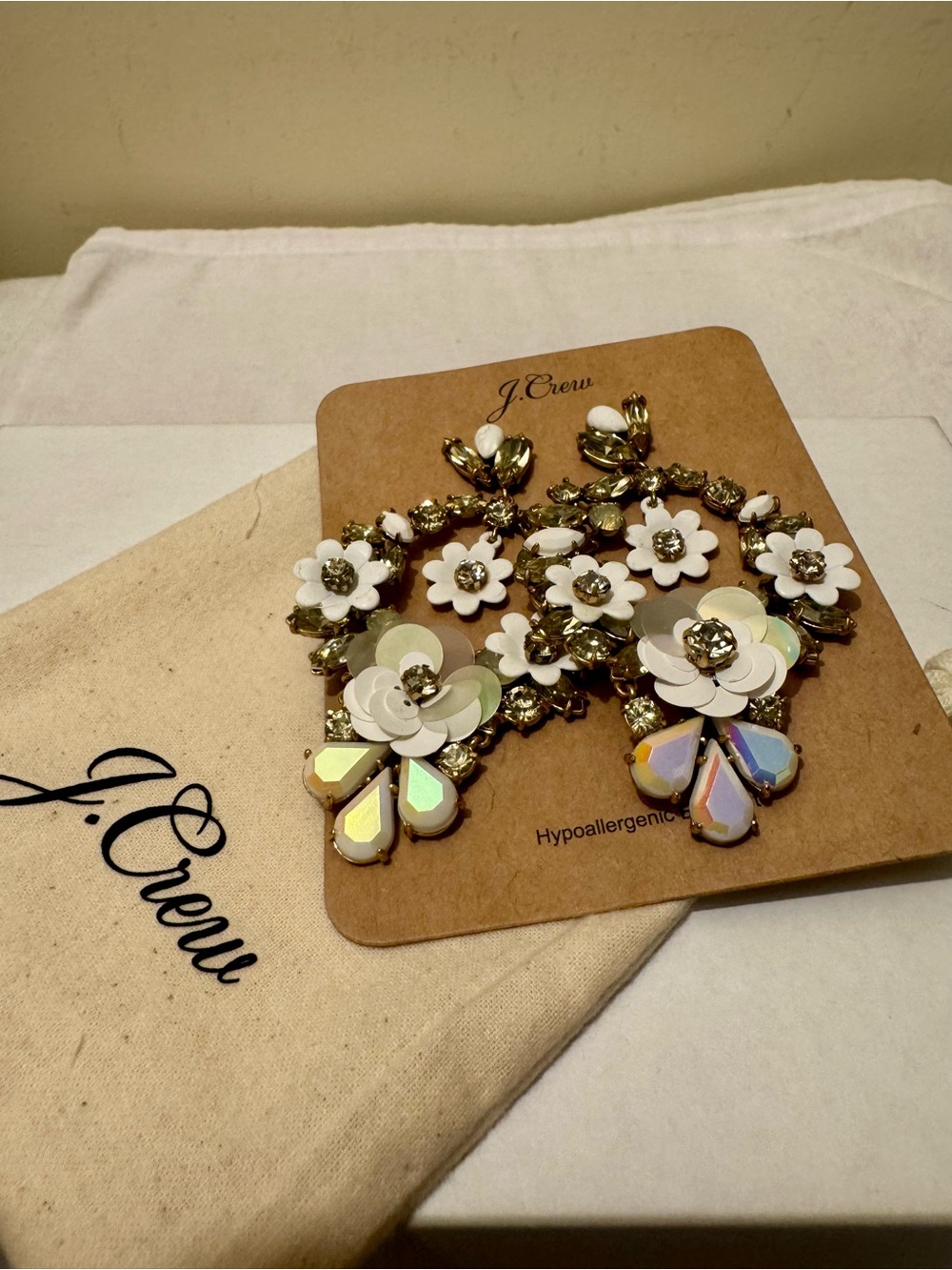 NWT Rare Vintage J.Crew White Garden Wreath Statement Earrings K3680 - Picture 5 of 15